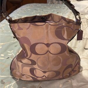 Coach Signature Tan and Purple Shoulder Bag